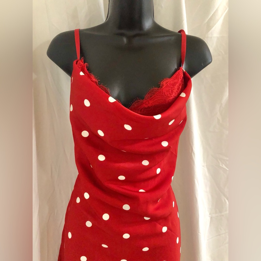 Jessica Simpson red white polka dot lace bra cowl neck maxi dress size medium - Picture 10 of 16